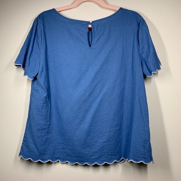 LOFT Baby Blue Scallop Embroidered Hem Short Sleeve Blouse Medium - Picture 2 of 9